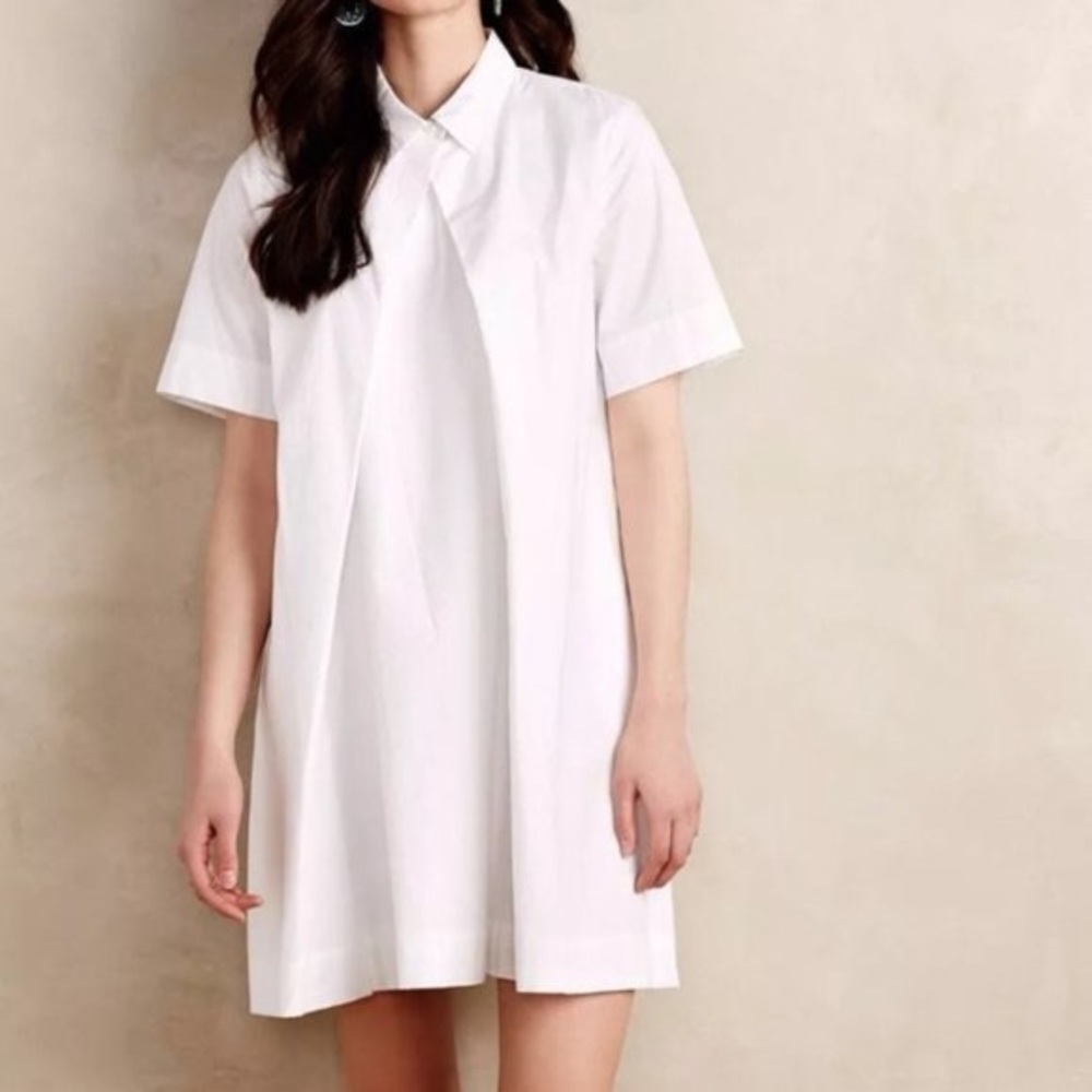 Anthropologie White Collared Shirt Mini Dress